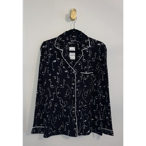 Alfani Other - Alfani Womens Lounge Sleep Button Front Shirt Top Face Print XS XSmall Black New